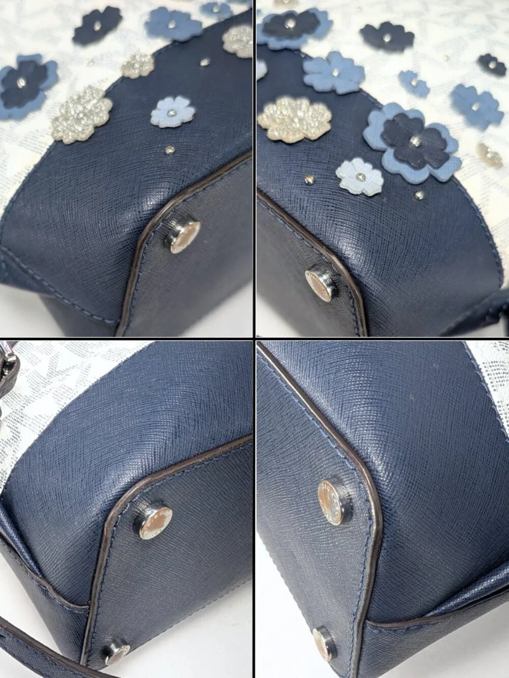 Michael Kors Blue White Signature Emmy PVC Flower Embellished Small Backpack